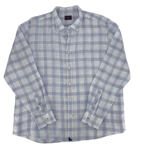 UNTUCKit Bereich Shirt XXL Blue White Plaid Linen Button Up Long Sleeve Preppy - Picture 1 of 7